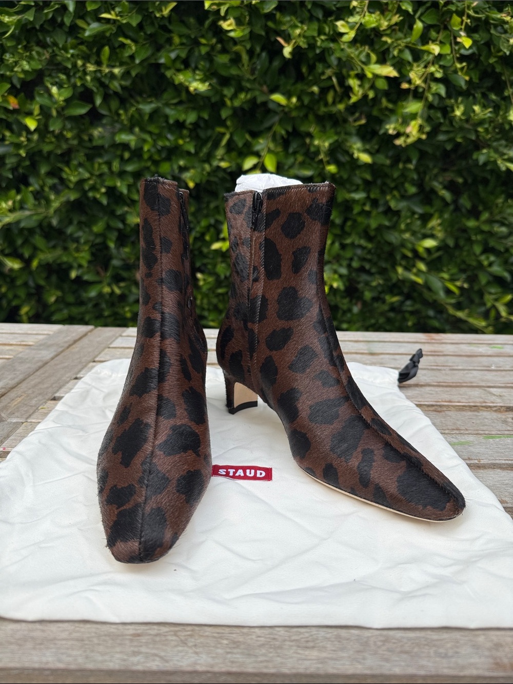 🤎 STAUD 🤎 Brand New Wally leopard-print calf hair ankle boots Sz 35 / 5